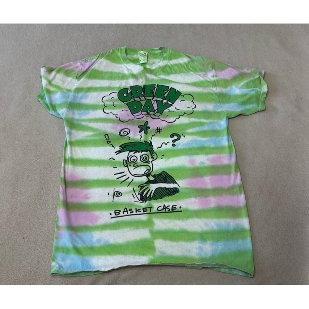 Green Day Basket Case Shirt M Tie Dye Green Pink Graphic Punk Rock Band